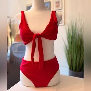 Vibrant Red Tie-Front Bikini by [Brand]